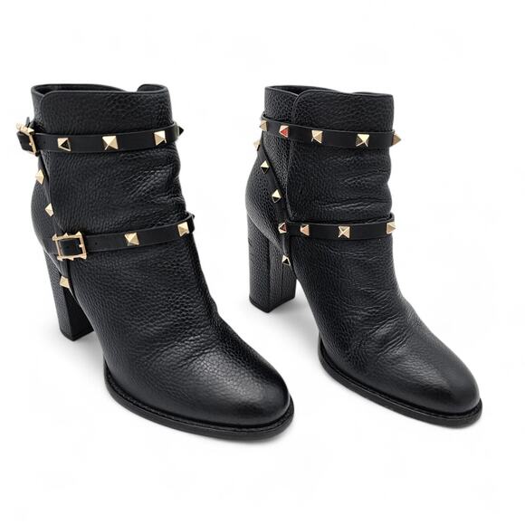Valentino Garavani Shoes - Valentino Garavani Rockstud Block Heel Ankle Boot Black Leather Size 40 US 10